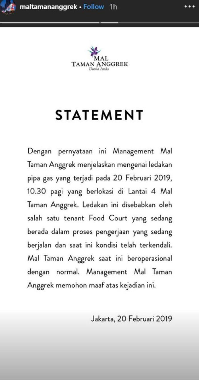 Unggahan Instagram Story Mal Taman Anggrek