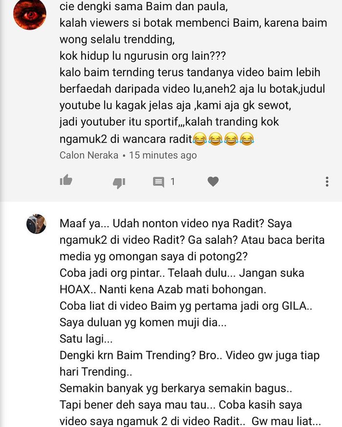 Tanggapan layar unggahan instagram Dedy Corbuzier.