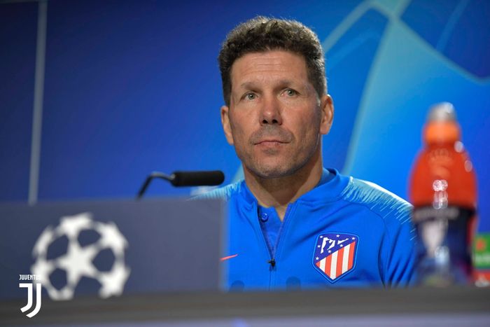 Pelatih Atletico Madrid, Diego Simeone, dalam konferensi pers jelang laga leg pertama babak 16 besar Liga Champions melawan Juventus, 20 Februari 2019 di Stadion Wanda Metropolitano.