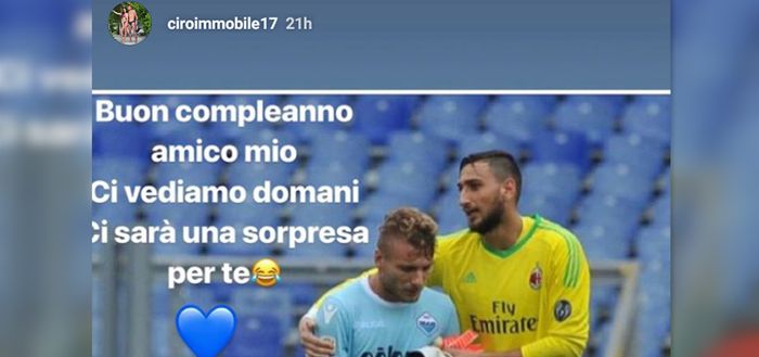 Tangkapan layar Instagram story dari Ciro Immobile yang mengucapkan selamat ulang tahun kepada Gianluigi Donnaruma.