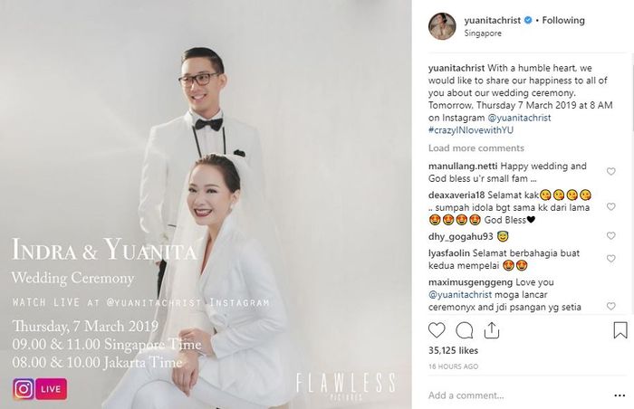 Tangkapan layar Instagram Yuanita Christiani&nbsp;  