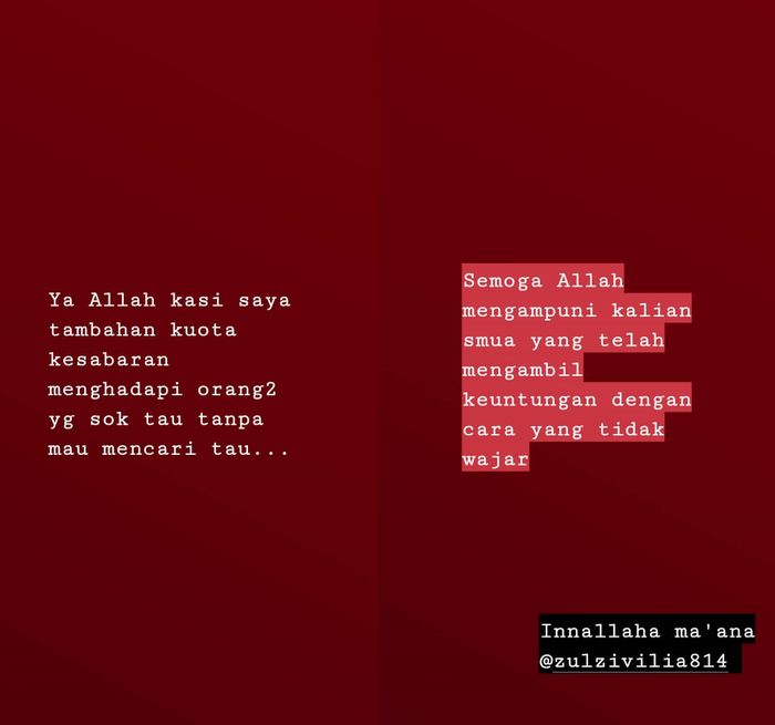 Unggahan Istri Zul Zivilia