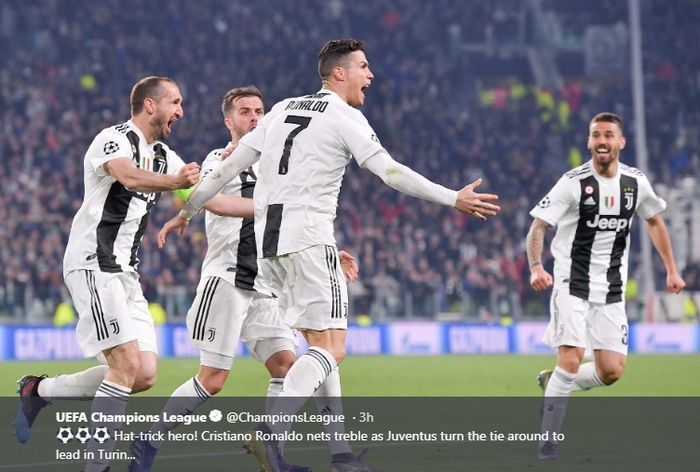 Cristiano Ronaldo melakukan selebrasi usai mencetak gol