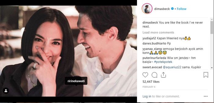 Postingan Dimas Beck bersama Ririn Ekawati.