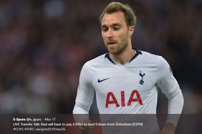 Pemain tengah Tottenham Hotspurs, Christian Eriksen saat ini sedang diincar Real Madrid