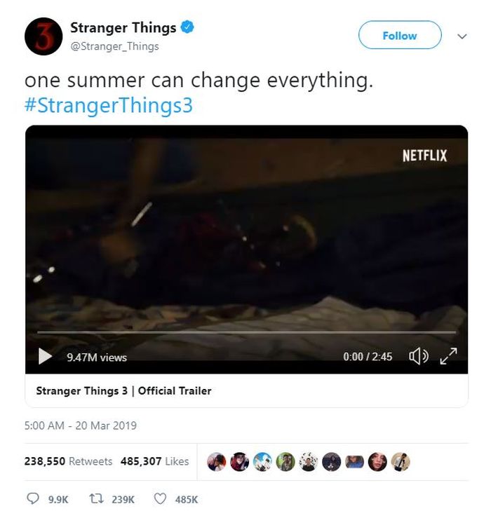 Postingan akun Strangers Things Official Twitter