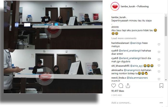 Unggahan Instagram akun Instagram Lambe Turah.