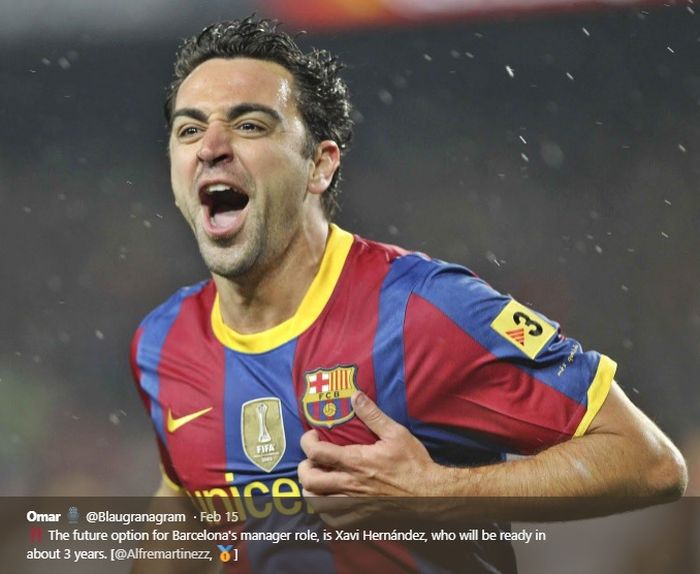 Mantan gelandang tengah sekaligus kapten Barcelona, Xavi Hernandez.