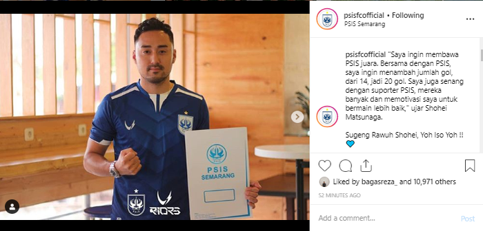 Unggahan instagram resmi PSIS Semarang soal transfer Shohei Matsunaga