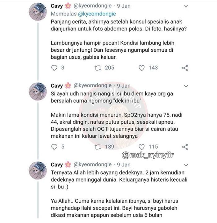Seorang warganet cerita pengalamannya tangani bayi 4 bulan meninggal karena makan nasi utuh