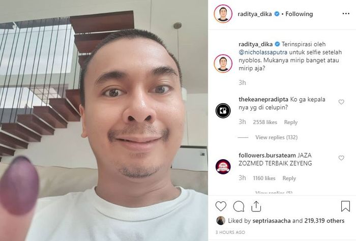 Postingan Raditya Dika tiru Nicholas Saputra