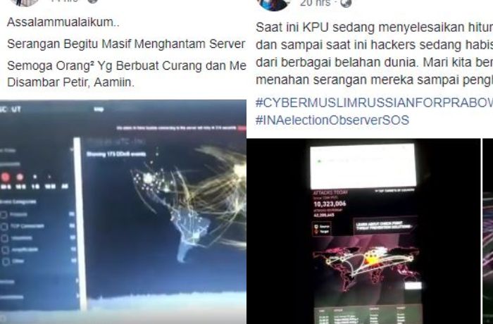 Dua akun Facebook  mengunggah video yang menyebutkan bahwa server KPU tengah diretas