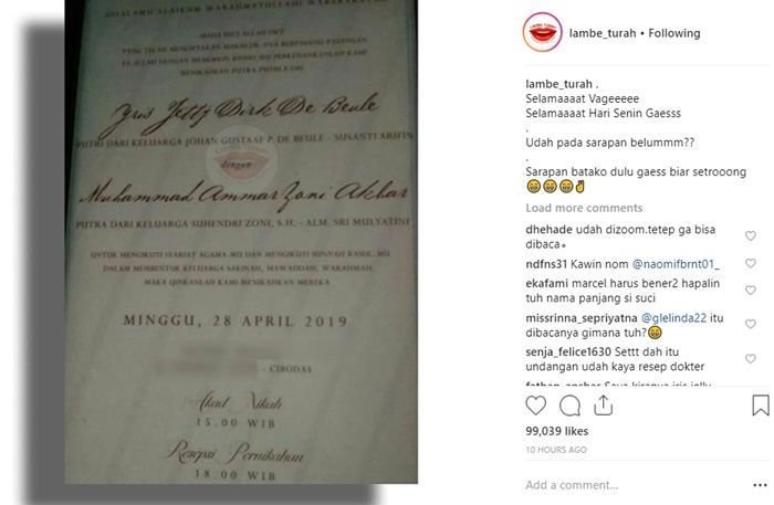 Undangan Pernikahan Ammar Zoni dan Irish Bella