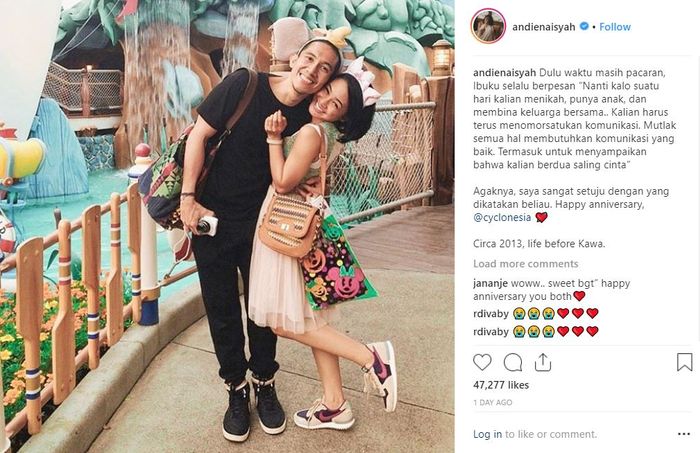 Andien Aisyah unggah foto bersama Ippe dan tulis pesan romantis.