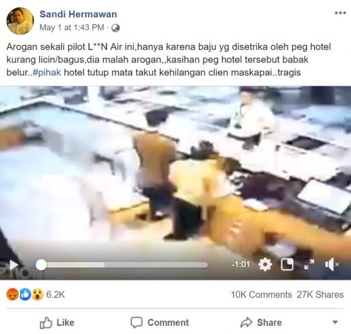 Viral Video Pilot Lion Air Tampar Petugas Hotel Cuma karena Baju Kurang Licin