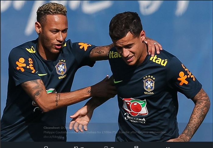 Neymar (kiri) dan Philippe Coutinho.