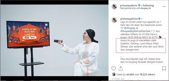 Tangkapan layar unggahan Syahrini.