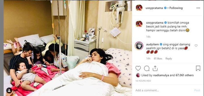 Postingan Ussy Sulistyawaty di rumah sakit.