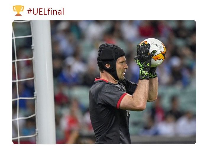 Kiper Arsenal, Petr Cech, saat melawan Chelsea pada final Liga Europa di Baku Olympic Stadium, Rabu (29/5/2019).