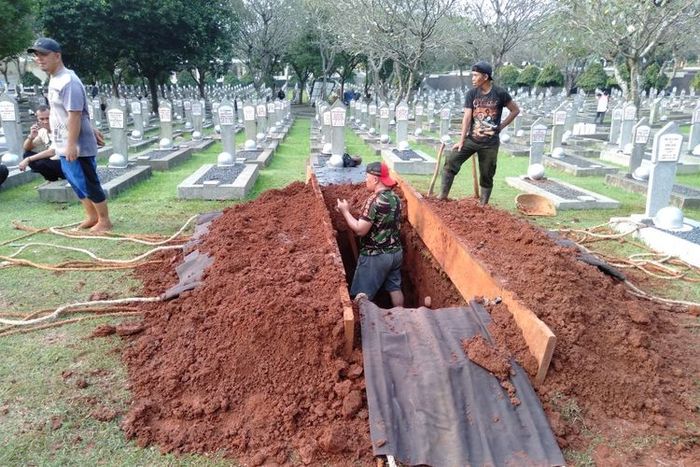 Makam yang disiapkan untuk Ani Yudhoyono di TMP Kalibata, Jakarta.