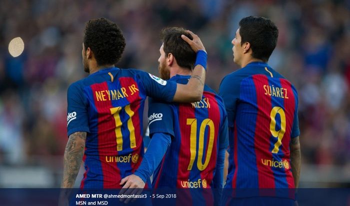 Trio MSN Barcelona yang diisi oleh Lionel Messi, Luis Suarez, dan Neymar Jr