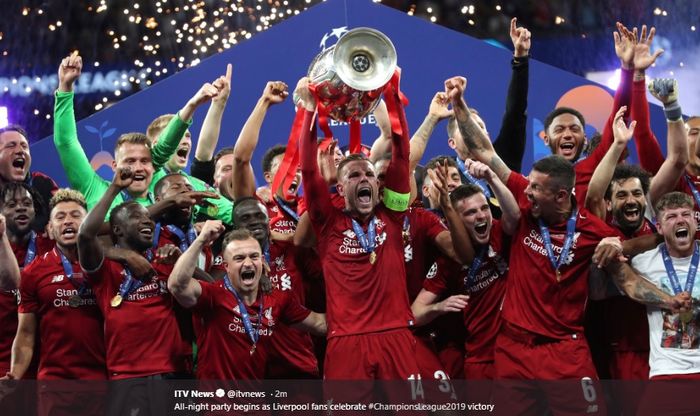 Liverpool sukses menjadi juara Liga Champions 2018-2019 usai kalahkan Tottenham Hotspur dengan skor  2-1 pada partai puncak Liga Champions di Stadion Metropolitano, Sabtu (1/5/2019)