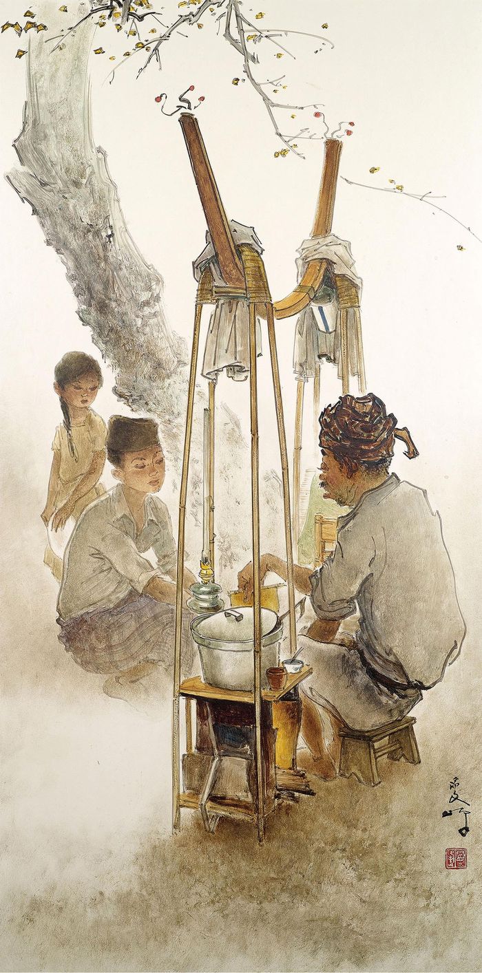Lukisan 'Pendjual Sate' karya Lee Man Fong, yang  berada di Balai Lelang Christie's.
