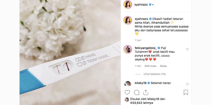 Unggahan Foto Instagram Syahnaz Sadiqah saat umumkan kehamilan.