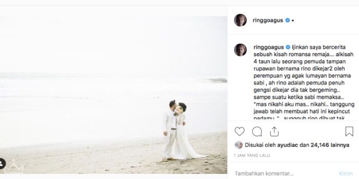 Unggahan Ringgo Agus Rahman di hari jadi pernikahan yang ke-4. 