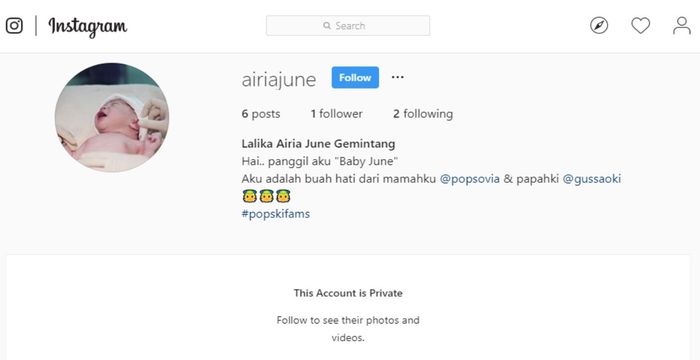 Tangkapan layar instagram anak Poppy Sovia. 