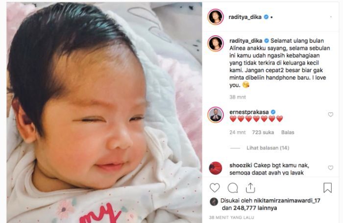 Potret Alinea yang diunggah akun Instagram milik Raditya Dika.