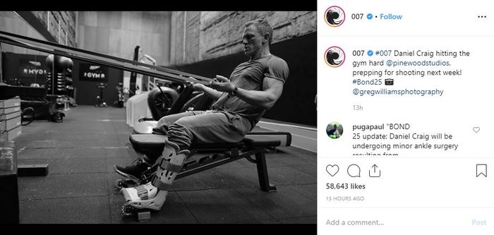 Daniel berolahraga di gym untuk persiapan kembali syuting Bond 25.  