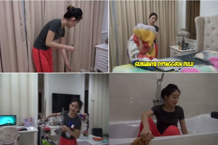 Natasha Wilona berbenah rumah.