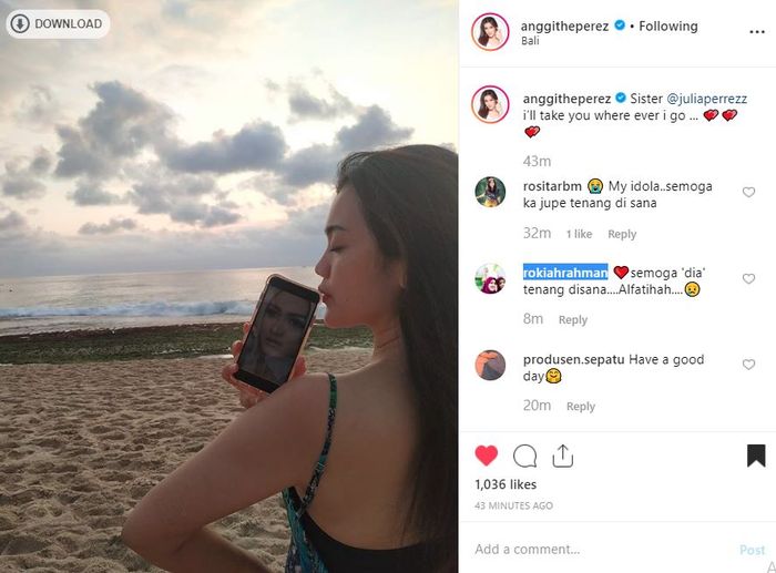 postingan adik Julia Perez, Anggia saat berada di Bali.