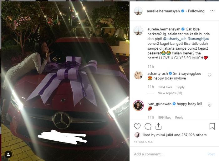 Mobil mewah, kado ulang tahun untuk Aurel Hermansyah
