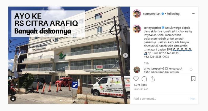 Unggahan Instagram Sonny Septian