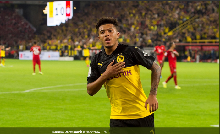 Jadon Sancho, menyumbang satu gol dan satu assist dalam kemenangan 2-0 Borussia Dortmund atas Bayern Muenchen di laga DFL Supercup 2019, Sabtu (3/8/2019) di Signal Iduna Park, Dortmund.