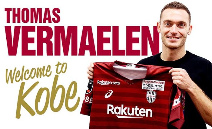 Thomas Vermaelen saat diperkenalkan sebagai pemain anyar klub Liga Jepang 1, Vissel Kobe.