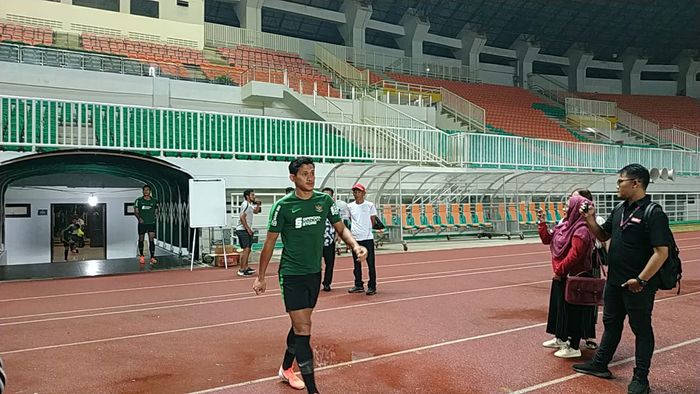 Rizky Pellu pada pemusatan latihan timnas Indonesia di Stadion Pakansari, Kabupaten Bogor, Kamis (22/8/2019).