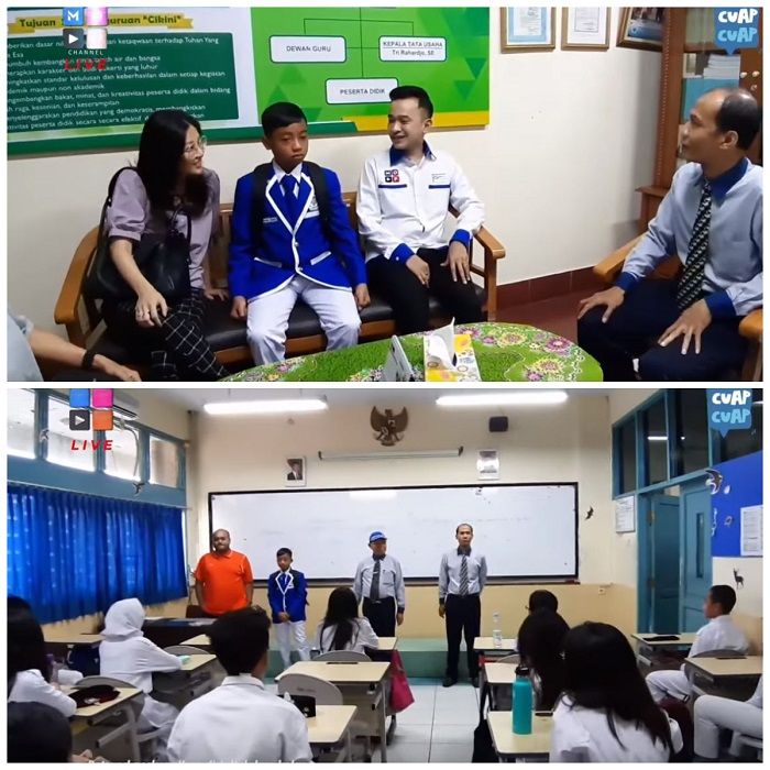 Betrand Peto disambut oleh kepala sekolah dan teman kelas barunya