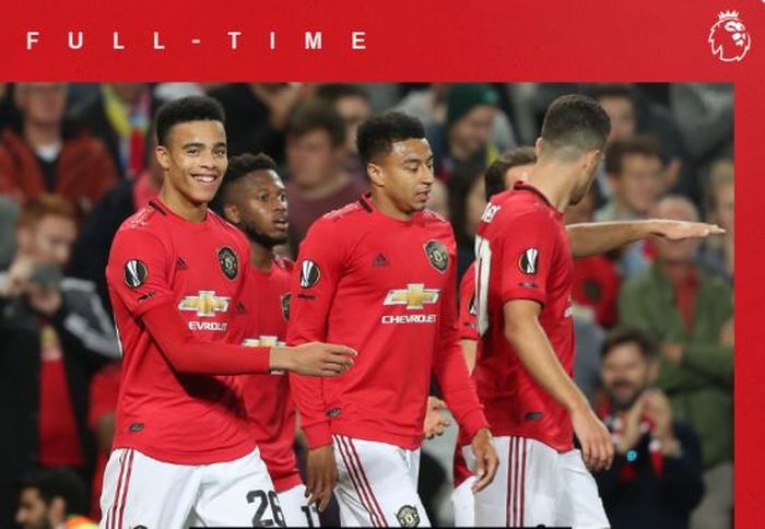 Penyerang Manchester United, Mason Greenwood (kiri), merayakan gol yang dicetak ke gawang Astana dalam laga Grup L Liga Europa di Stadion Old Trafford, Kamis (19/9/2019).