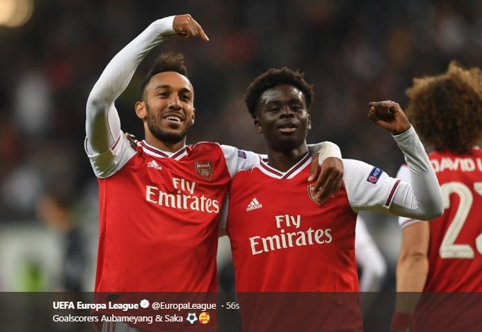 Pierre-Emerick Aubameyang dan Bukayo Saka sama-sama mencetak gol dalam satu laga di kompetisi Liga Europa.