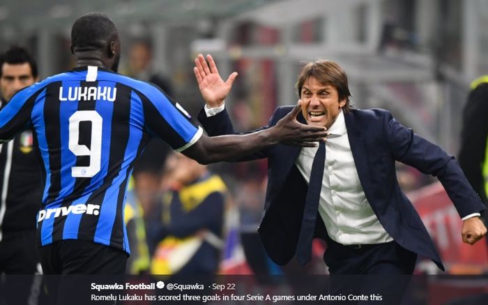 Ekspresi Antonio Conte ketika Romelu Lukaku sukses mencetak gol penutup dalam kemenangan 2-0 Inter Milan atas AC Milan di San Siro, akhir pekan lalu.