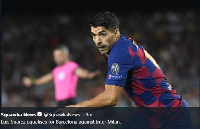 Striker Barcelona, Luis Suarez, dalam laga kontra Inter Milan di Camp Nou pada Rabu (2/10/2019).