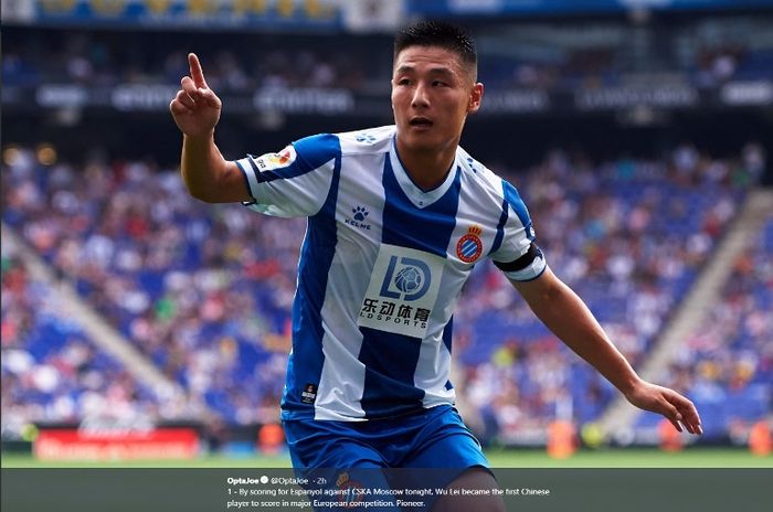 Penyerang Espanyol, Wu Lei, dalam laga kontra CSKA Moskva pada Kamis (3/10/2019).