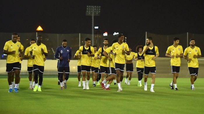 Skuat timnas UEA saat melakoni sesi latihan di stadion milik Al-Wasl, Minggu (6/10/2019).