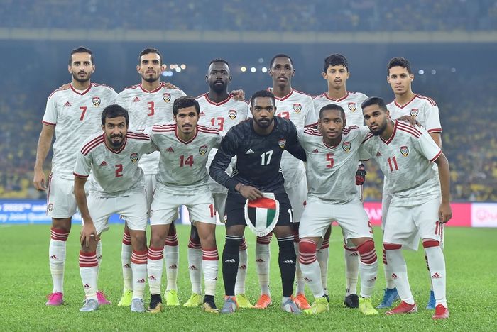  Skuad timnas Uni Emirat Arab (UEA) saat dijamu timnas Malaysia, di Stadion Bukit Jalil, Kuala Lumpur, 10 September 2019.