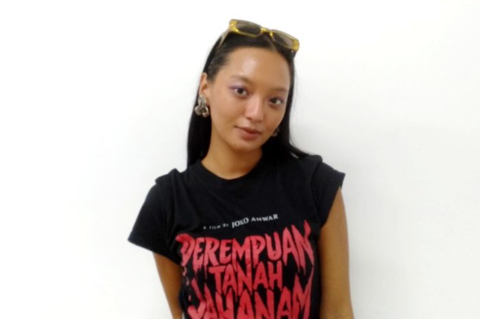 Asmara Abigail saat promo film Perempuan Tanah Jahanam di gedung Kompas Gramedia Majalah