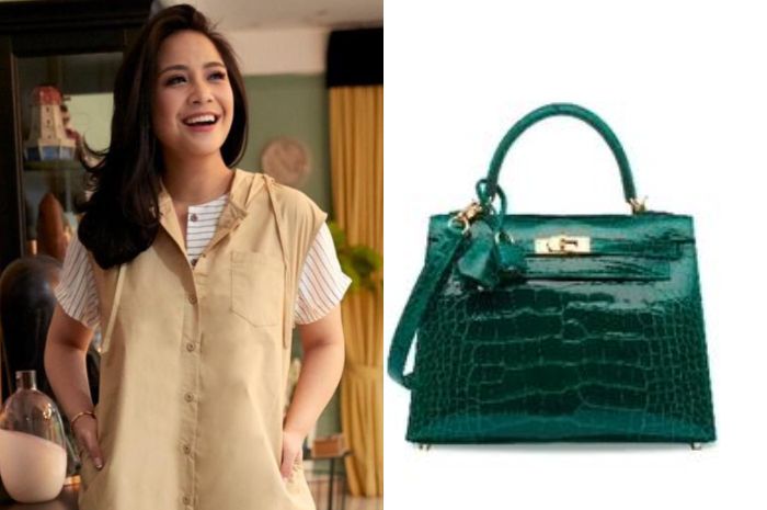 Nagita Slavina dan tas Hermes tipe 'A Shiny Vert &Eacute;meraude Alligator Sellier Kelly 25 with Gold Hardware'