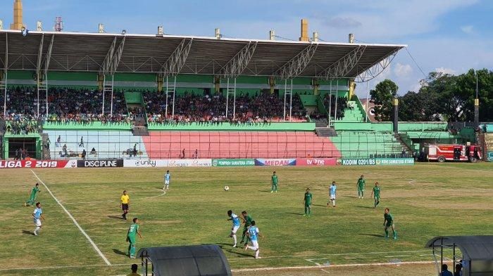 Suasana laga PSMS kontra Babel United di Stadion Teladan Medan, Rabu (21/10/2019).